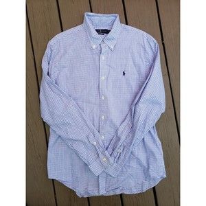 Ralph Lauren men's slim fit button down dress shirt blue checkered size XL